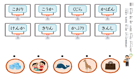 単語をまとまりで流暢に読む力⑬ 単語と絵のマッチング【か行３文字】